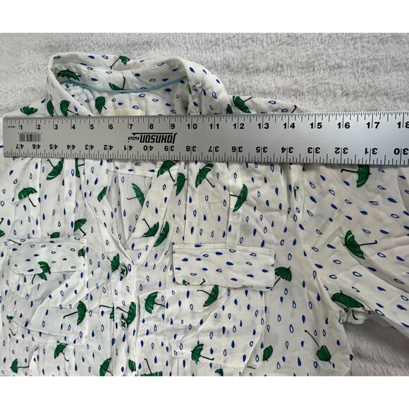 Maeve Womens White Green Umbrella Print Button-Up Long Sleeve Blouse Top Size 8 - Picture 6 of 8